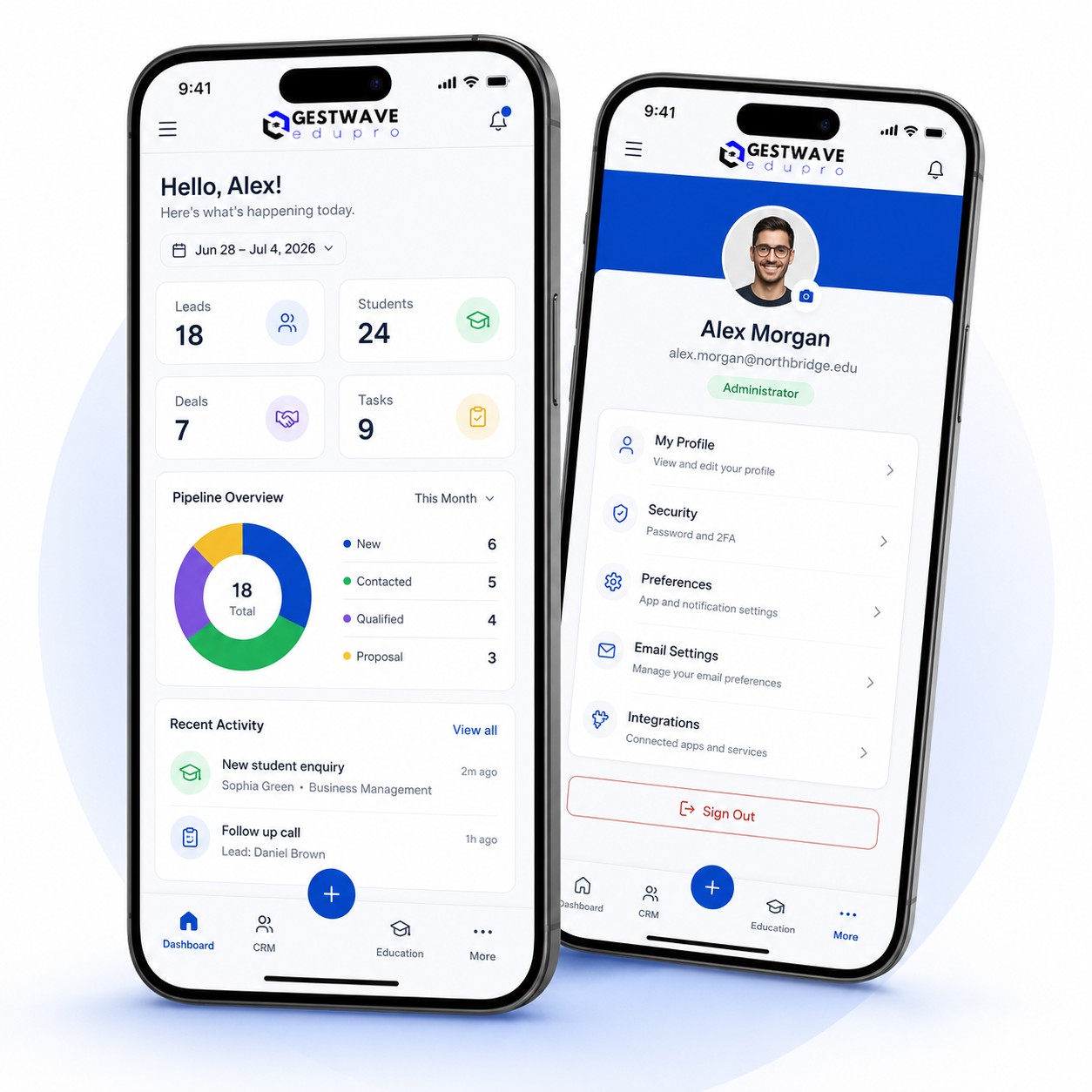 GestWave Edupro mobile interface for operational follow-up